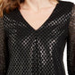 Blusa feminina Alfani com estampa metálica e manga franzida, preta, tamanho pequeno