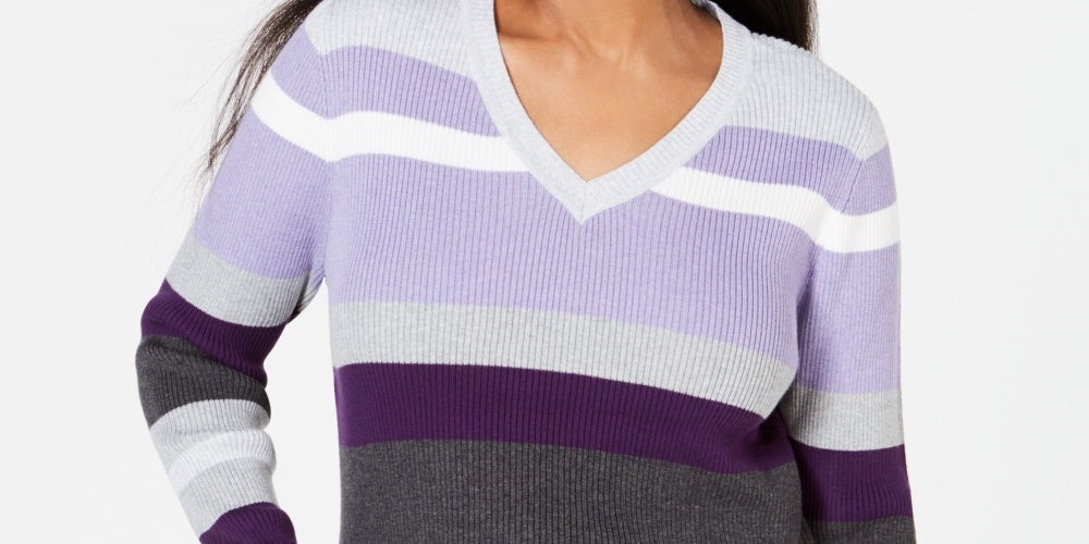 Karen Scott Suéter Feminino de Algodão com Decote em V e Canelado Roxo Tamanho XXG