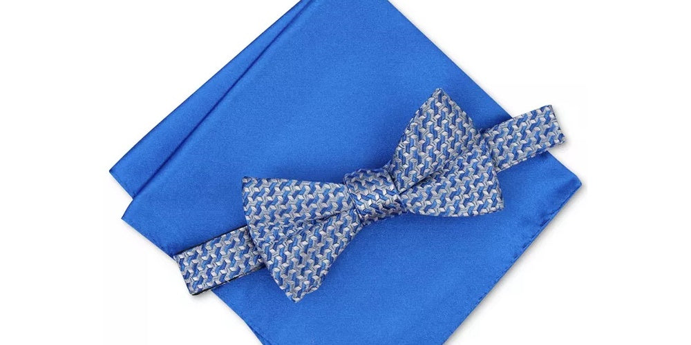 Gravata borboleta Alfani masculina Murphy Pocket Square de 2 peças, azul escuro, tamanho regular