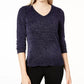 Suéter feminino metálico com decote em V Maison Jules, azul-marinho, tamanho XX-G