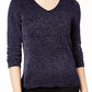 Suéter feminino metálico com decote em V Maison Jules, azul-marinho, tamanho XX-G