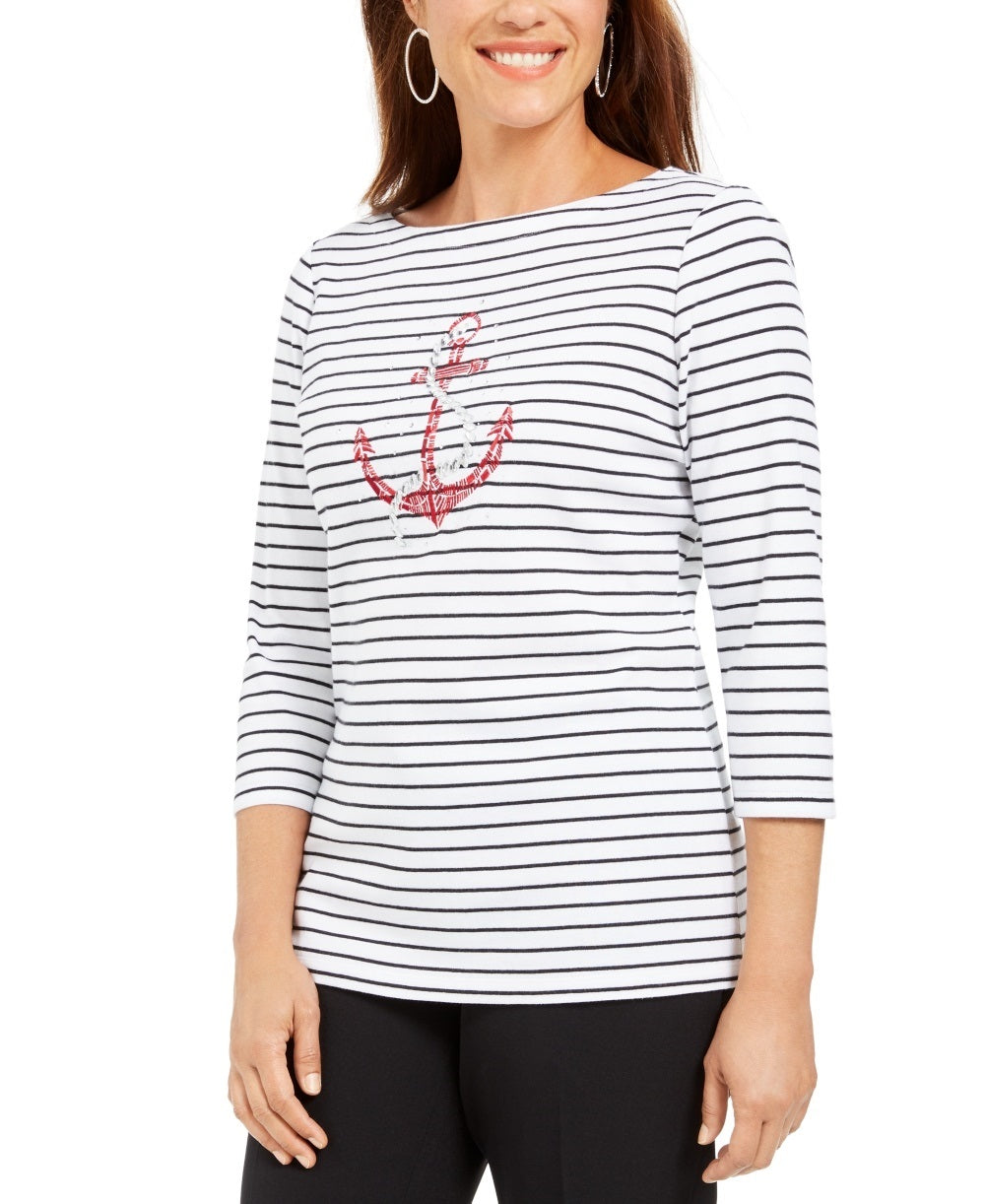 Karen Scott Top Feminino com Tachas e Âncora Vermelho Tamanho P