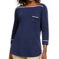 Camiseta feminina Karen Scott com acabamento em viés, tamanho azul-marinho, pequena e grande
