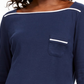 Camiseta feminina Karen Scott com acabamento em viés, tamanho azul-marinho, pequena e grande