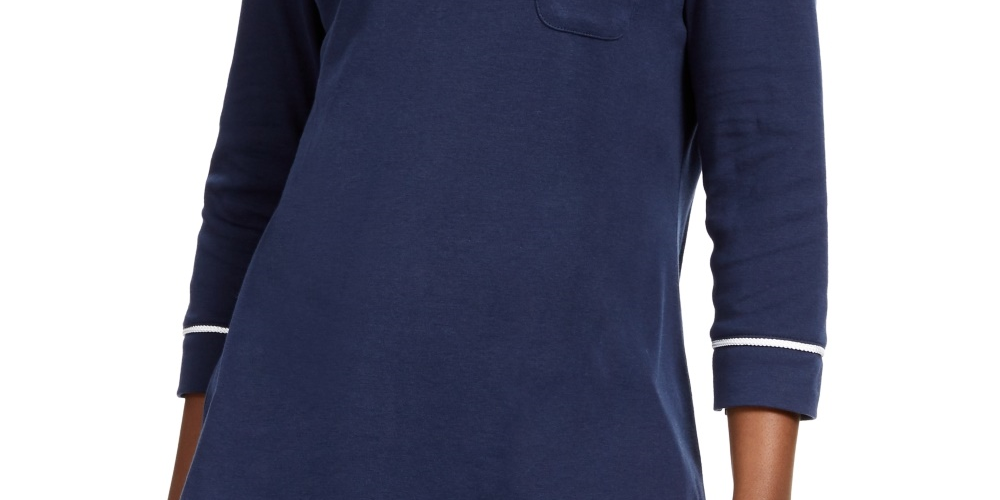 Camiseta feminina Karen Scott com acabamento em viés, tamanho azul-marinho, pequena e grande