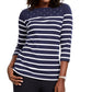 Camiseta feminina listrada com decote canoa Karen Scott, azul, tamanho pequeno grande
