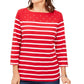 Camiseta feminina listrada com decote canoa Karen Scott, vermelha, tamanho pequeno, pequeno a médio