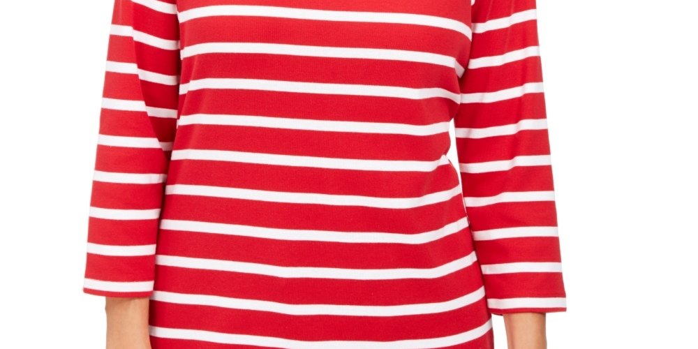 Camiseta feminina listrada com decote canoa Karen Scott, vermelha, tamanho pequeno, pequeno a médio