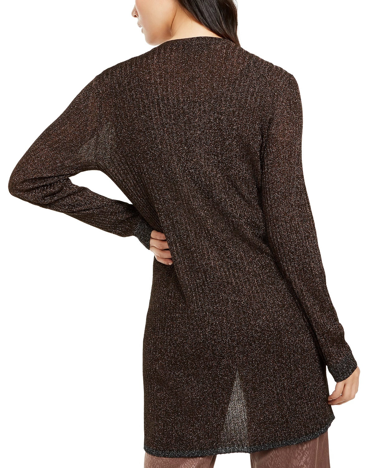 Cardigan metálico canelado feminino Alfani laranja tamanho médio