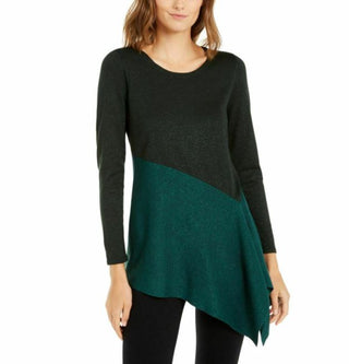 Blusa Alfani Feminina Assimétrica Colorblocked Shimmer Verde Tamanho Grande