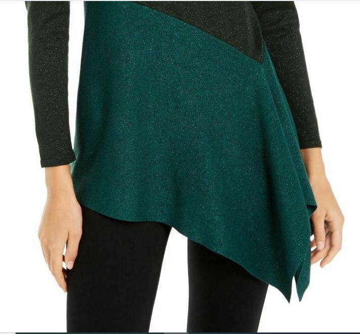 Blusa Alfani Feminina Assimétrica Colorblocked Shimmer Verde Tamanho Grande