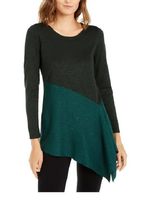 Blusa Alfani Feminina Assimétrica Colorblocked Shimmer Verde Tamanho Médio