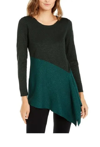 Blusa Alfani Feminina Assimétrica Colorblocked Shimmer Verde Tamanho Médio