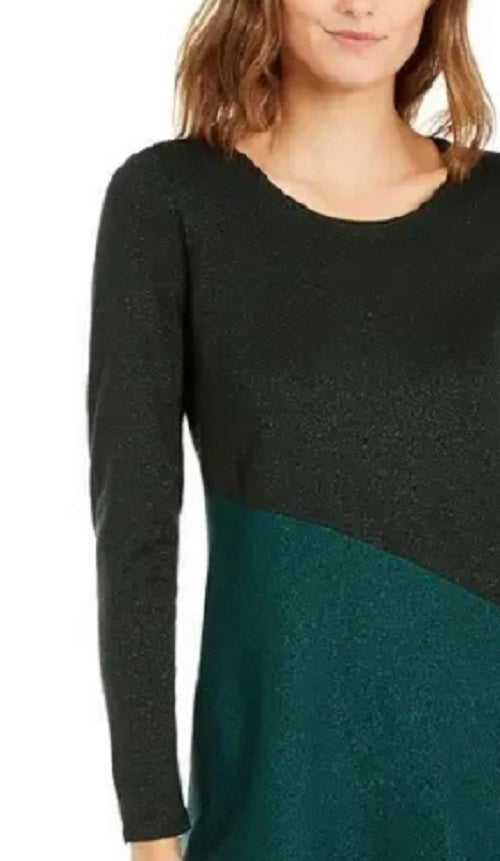 Blusa Alfani Feminina Assimétrica Colorblocked Shimmer Verde Tamanho Médio