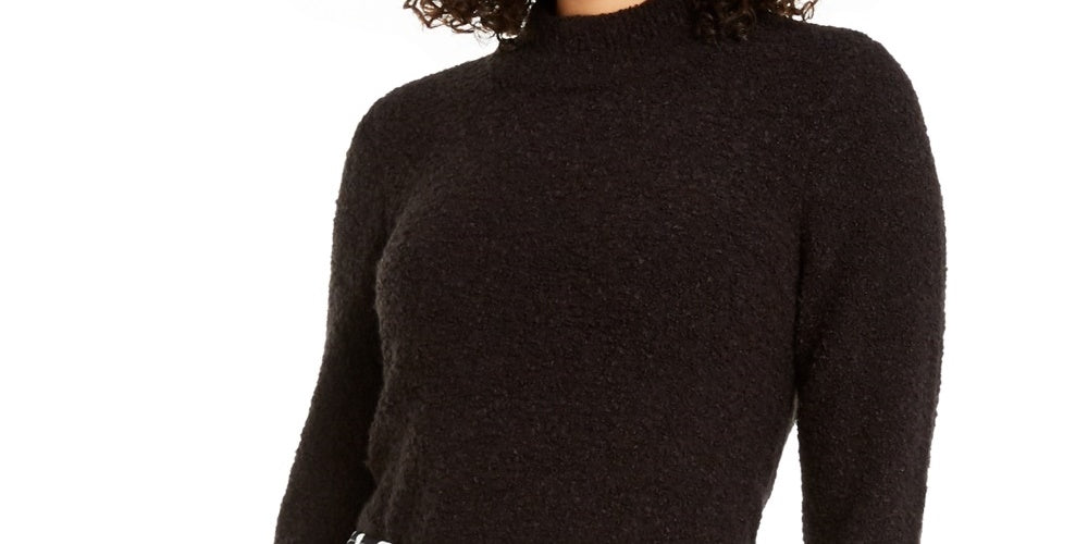 Suéter feminino Alfani com gola alta e bouclé, preto, tamanho extragrande