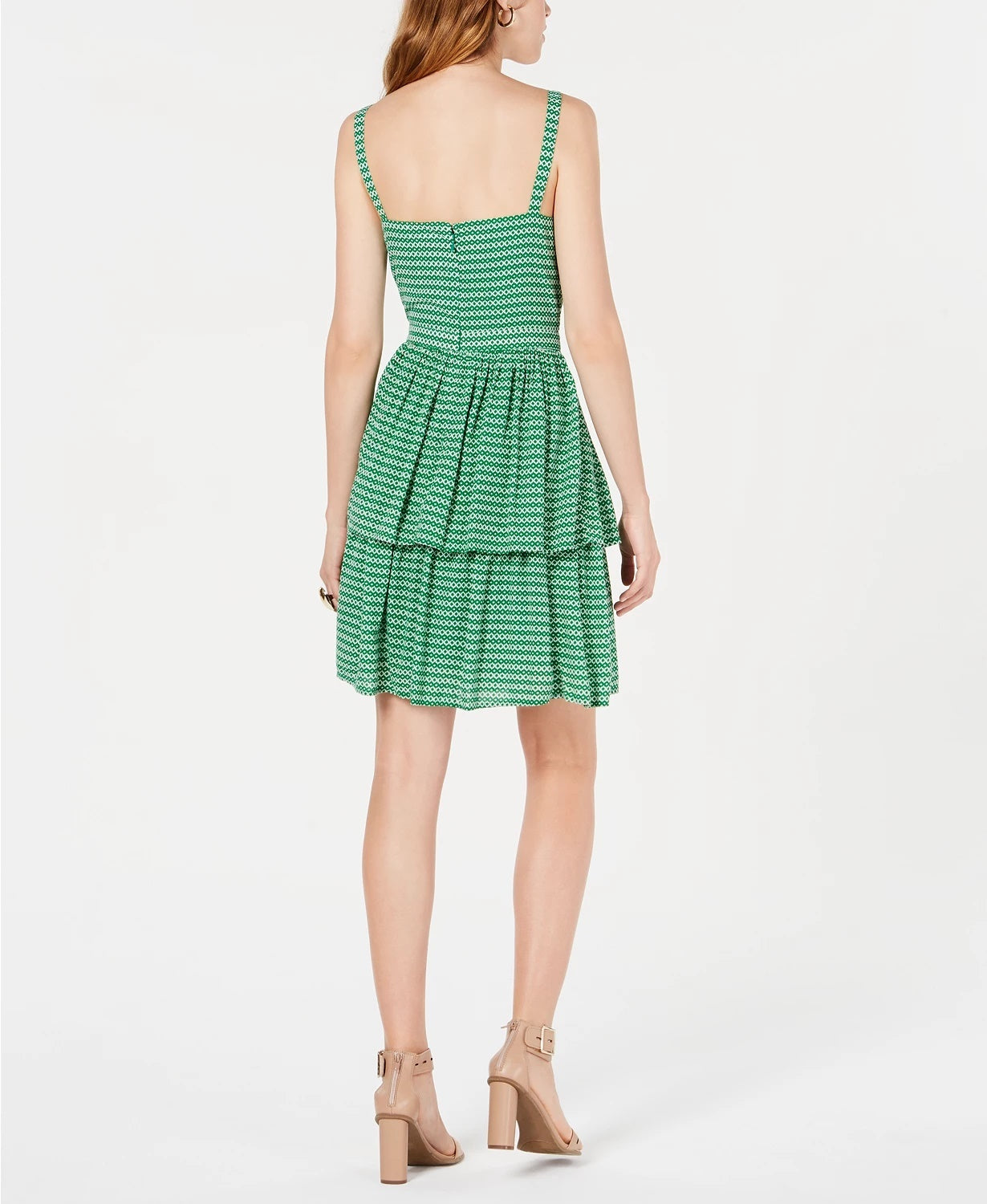 Vestido estampado com babados Bar III feminino, verde, tamanho 8