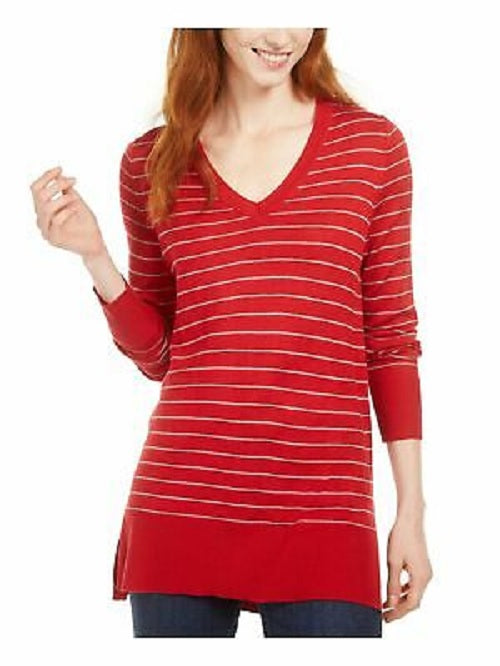 Suéter feminino listrado skinny Maison Jules vermelho brilhante tamanho grande