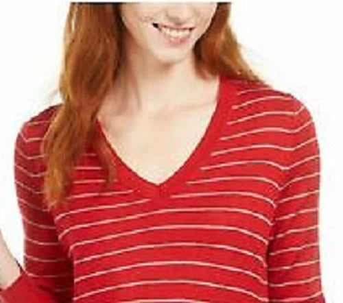 Suéter feminino listrado skinny Maison Jules vermelho brilhante tamanho grande