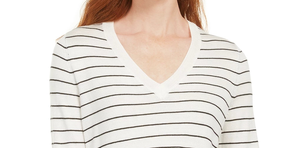 Suéter feminino listrado skinny Maison Jules, branco, tamanho X-S