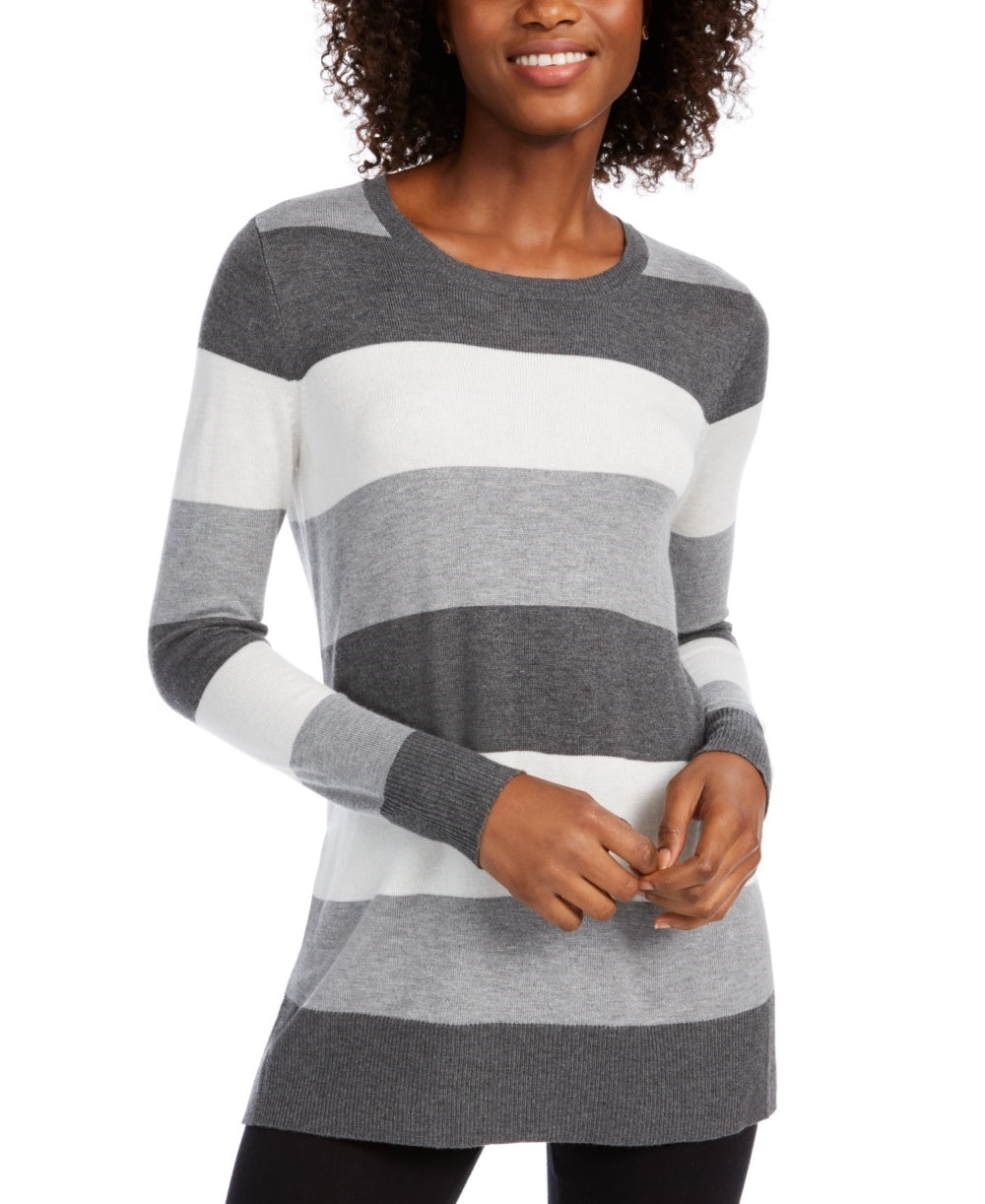 Suéter listrado feminino Maison Jules cinza tamanho grande