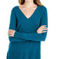 Suéter feminino Maison Jules com decote em V, azul, tamanho grande