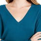 Suéter feminino Maison Jules com decote em V, azul, tamanho grande