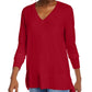 Suéter feminino Maison Jules com decote em V, vermelho, tamanho pequeno