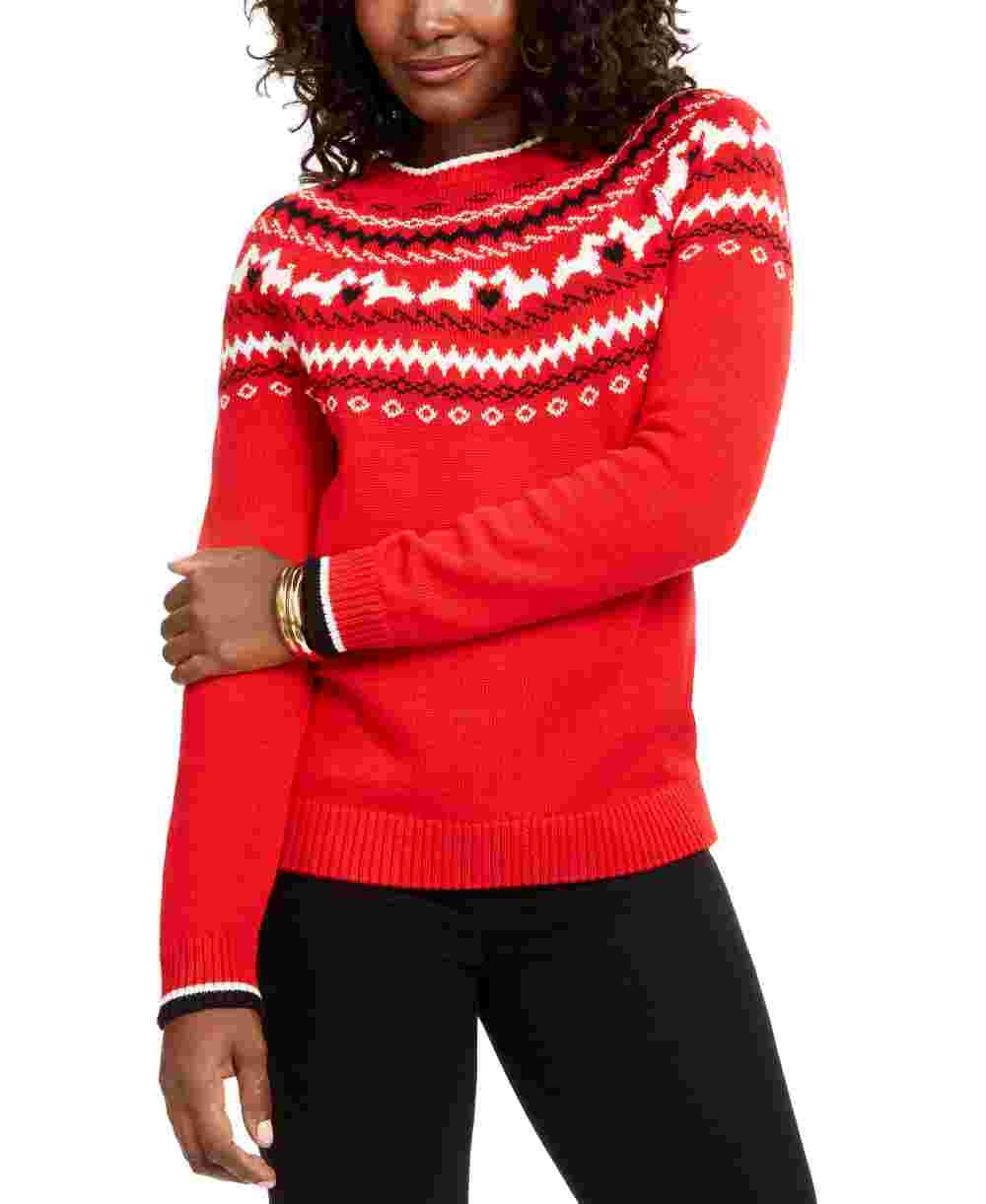 Suéter feminino Charter Club Scottie Fair Isle vermelho tamanho XX-G