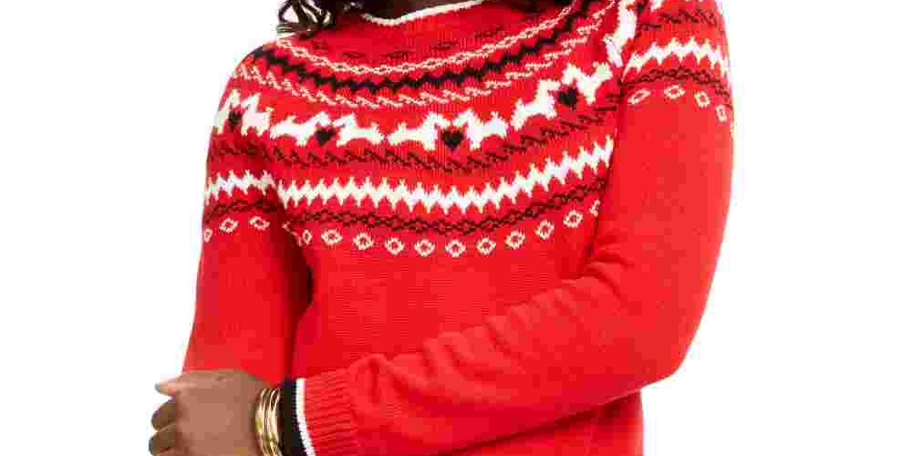 Suéter feminino Charter Club Scottie Fair Isle vermelho tamanho XX-G
