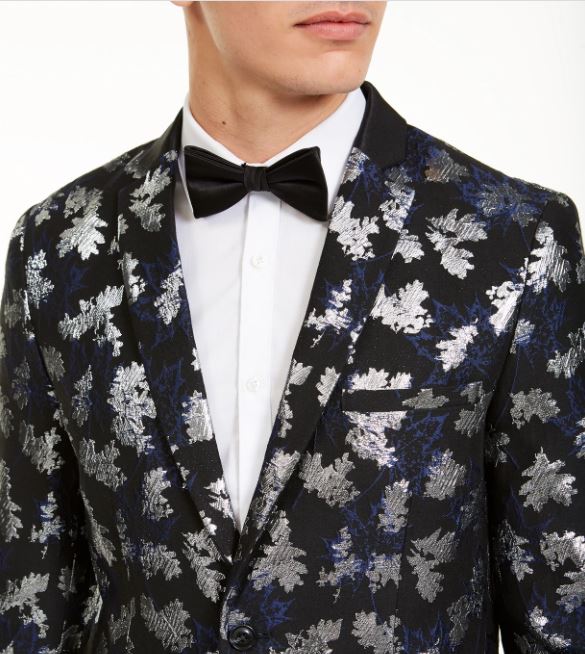 Blazer masculino slim fit metálico jacquard da INC International Concepts, tamanho pequeno, azul marinho