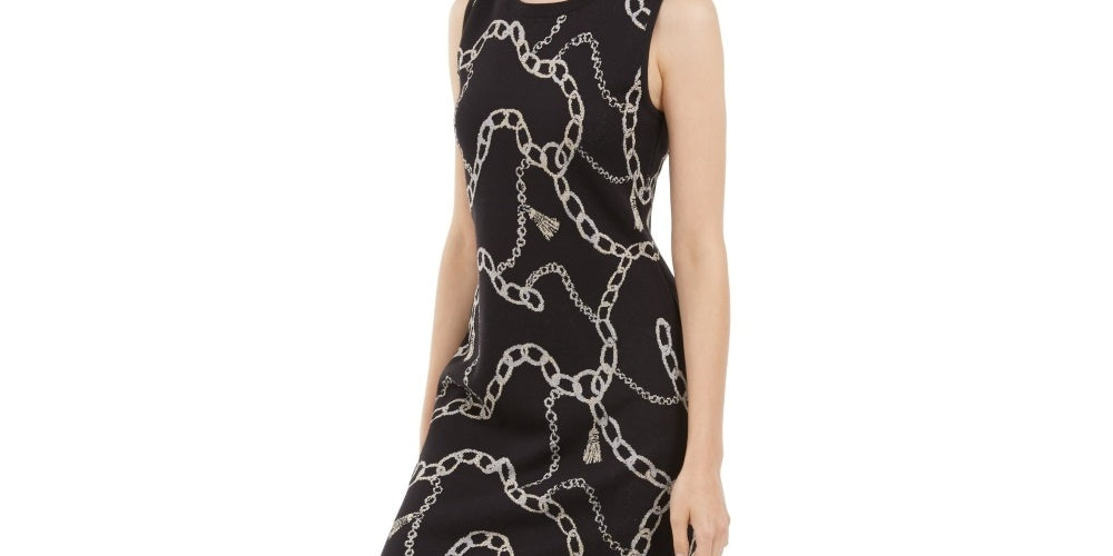 Vestido suéter feminino com estampa de corrente da INC International Concepts, preto, tamanho pequeno