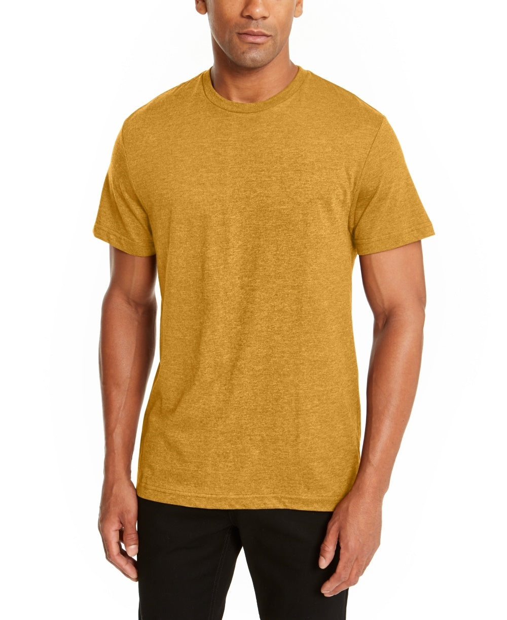 Camiseta masculina Alfani com gola redonda, amarela, tamanho médio