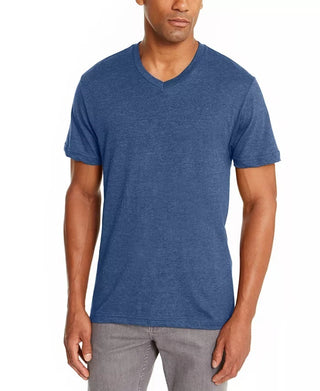 Camiseta masculina Alfani com decote em V, azul, tamanho médio