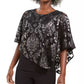 JM Collection Top assimétrico feminino com estampa popover, preto, tamanho médio