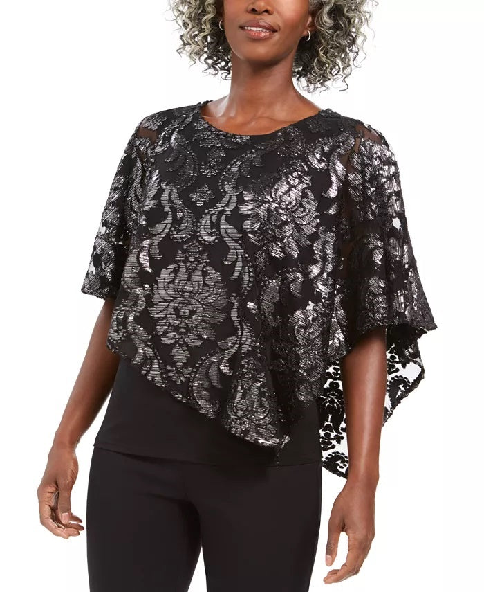 JM Collection Top assimétrico feminino com estampa popover, preto, tamanho médio