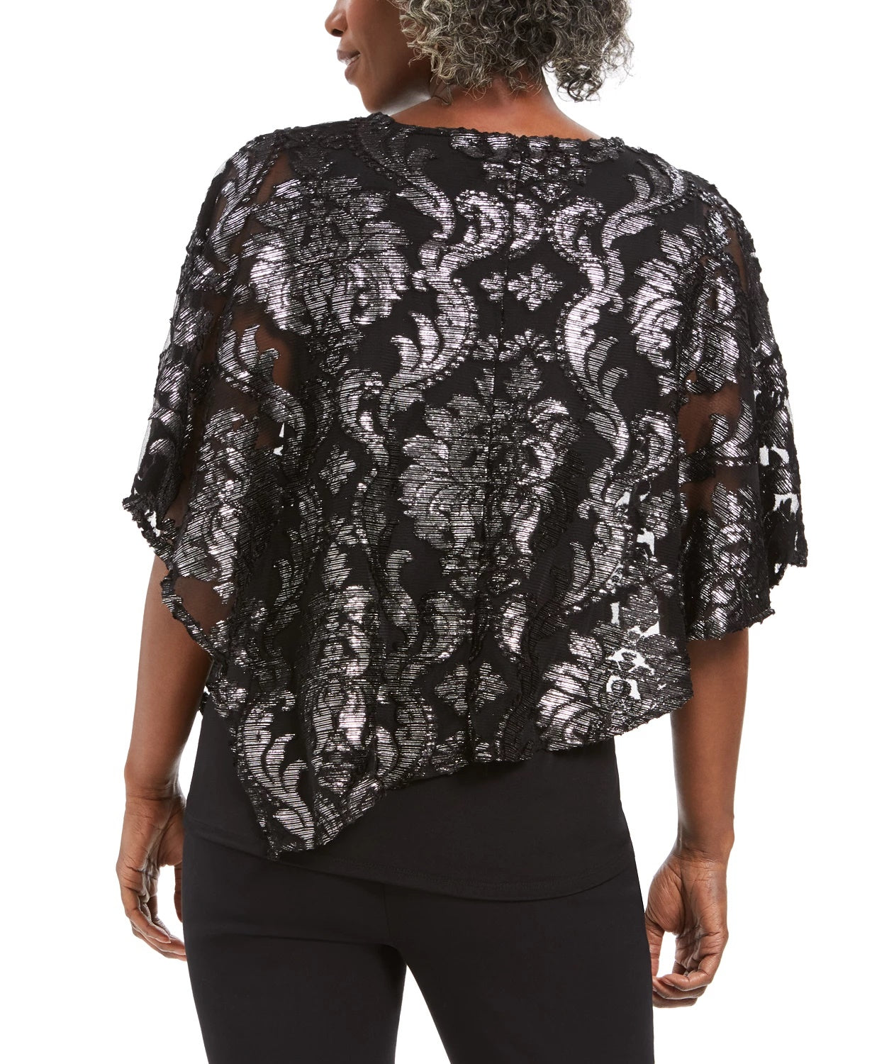 JM Collection Top assimétrico feminino com estampa popover, preto, tamanho médio
