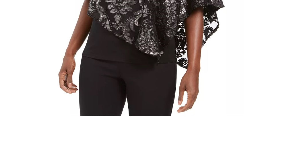 JM Collection Top assimétrico feminino com estampa popover, preto, tamanho médio