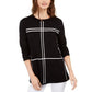 Suéter Alfani Feminino com Estampa de Grade, Preto, Tamanho Médio