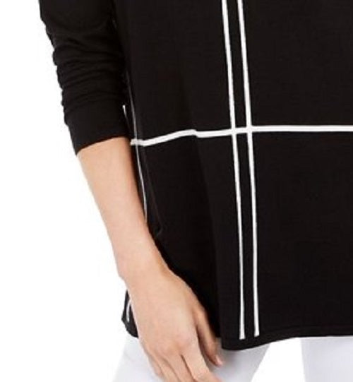 Suéter Alfani Feminino com Estampa de Grade, Preto, Tamanho Médio