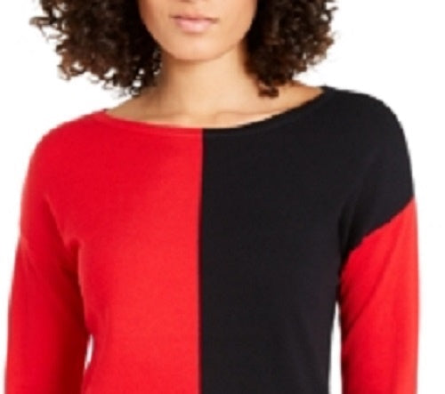 Blusa feminina Alfani com estampa de blocos de cores e ombros caídos, vermelha, tamanho pequeno