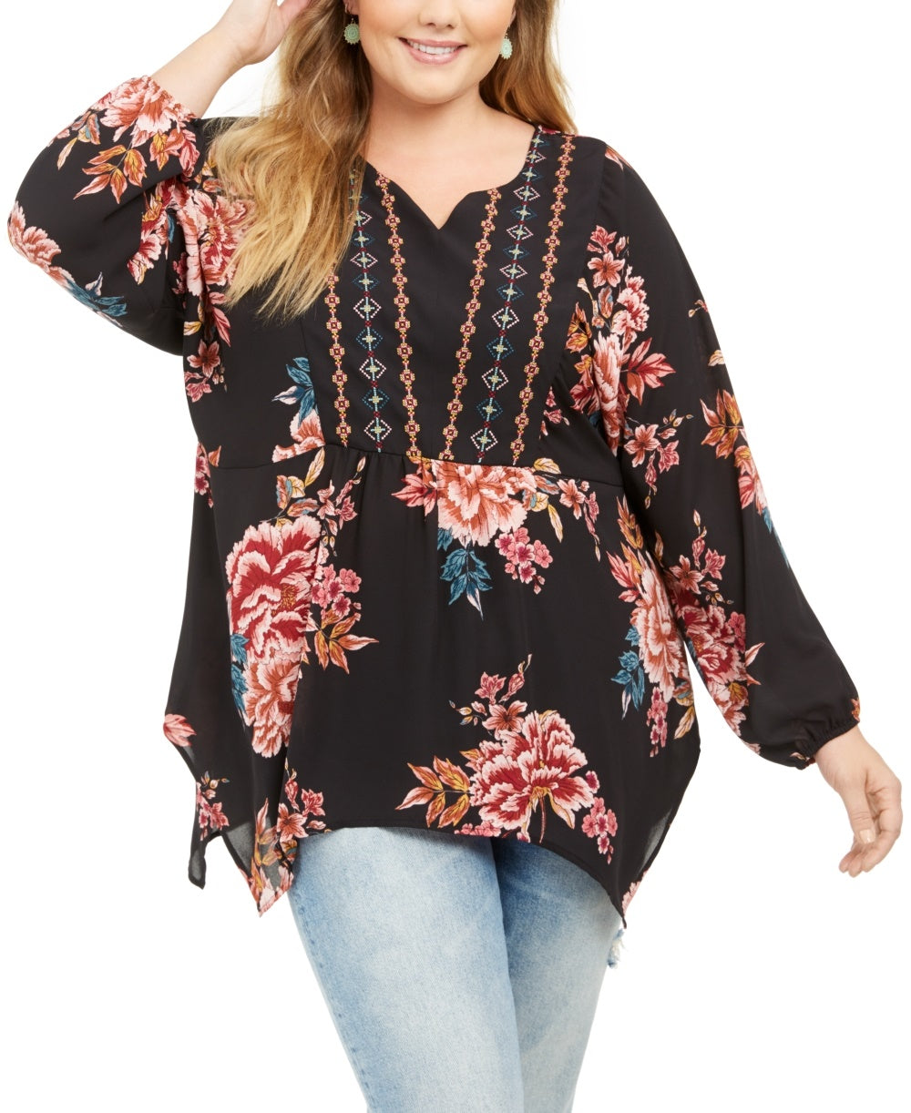 Blusa floral plus size feminina Style &amp; Co, preta, tamanho 0X