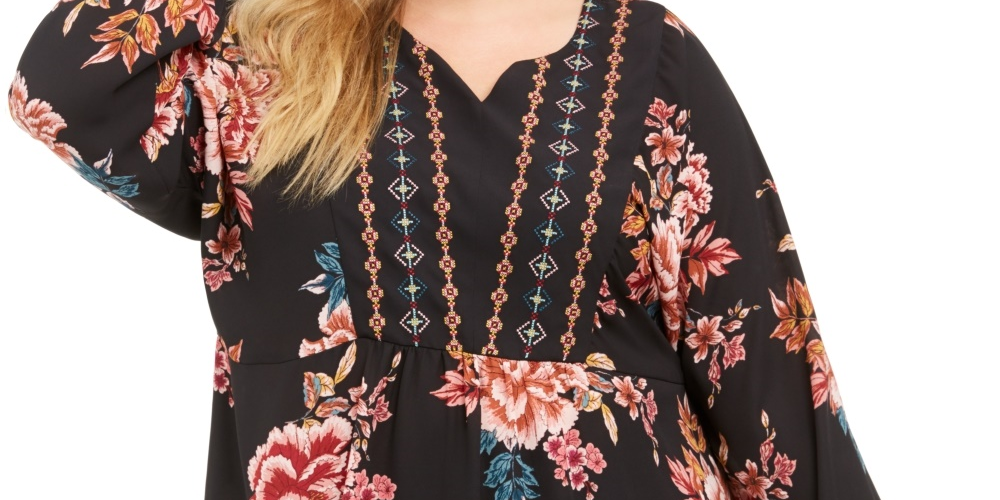 Blusa floral plus size feminina Style &amp; Co, preta, tamanho 0X
