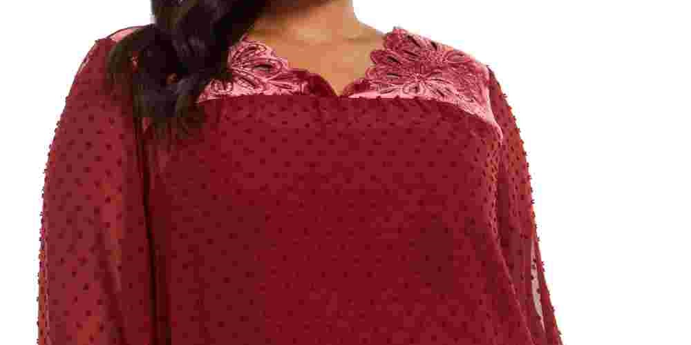 Blusa Plus Velveteen sem Olhos Style &amp; Co Feminina Vermelha Tamanho 0X