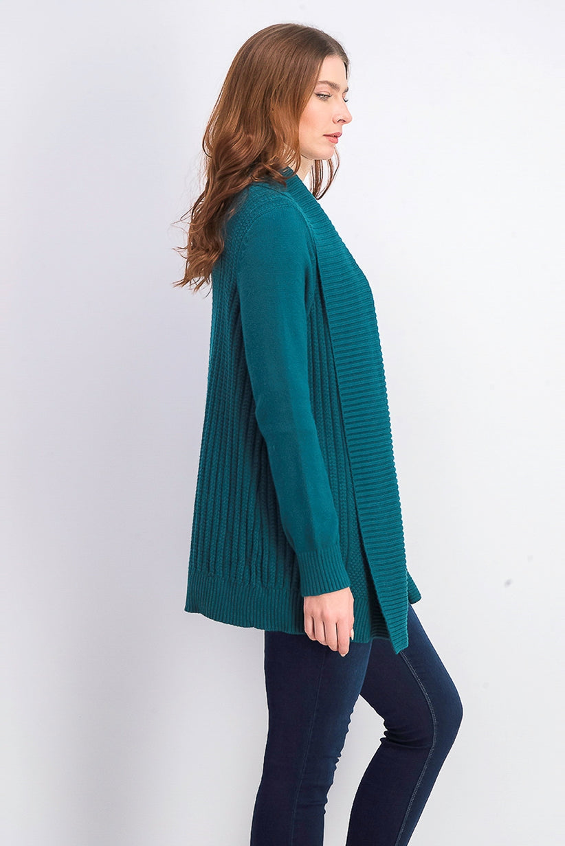 Cardigan feminino Charter Club com gola xale e frente aberta, verde escuro, tamanho médio