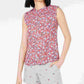 Blusa feminina sem mangas Maison Jules com estampa e gola franzida, azul-marinho, tamanho pequeno