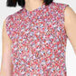 Blusa feminina sem mangas Maison Jules com estampa e gola franzida, azul-marinho, tamanho pequeno