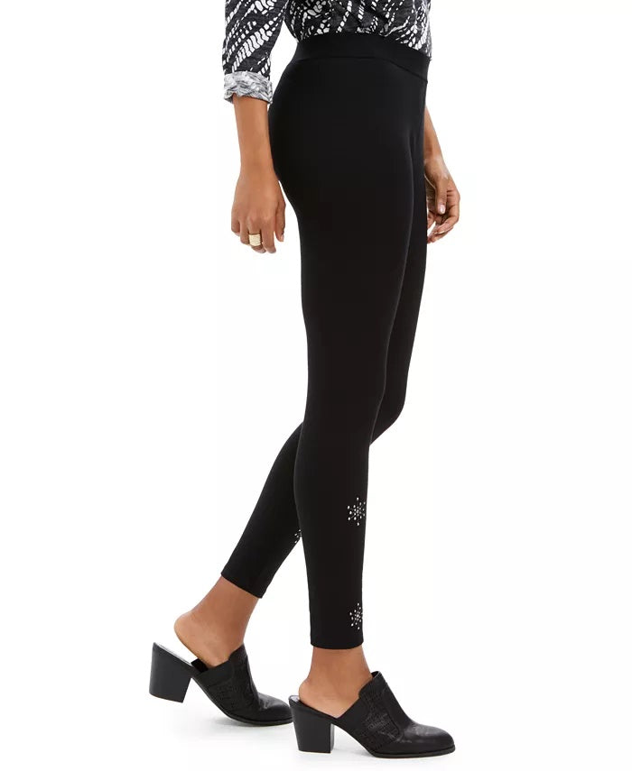 Leggings femininas com floco de neve e detalhes em preto, tamanho pequeno