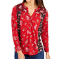 Blusa feminina floral de manga comprida com decote em V, tamanho pequeno e vermelho, estilo &amp; co