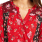 Blusa feminina floral de manga comprida com decote em V, tamanho pequeno e vermelho, estilo &amp; co