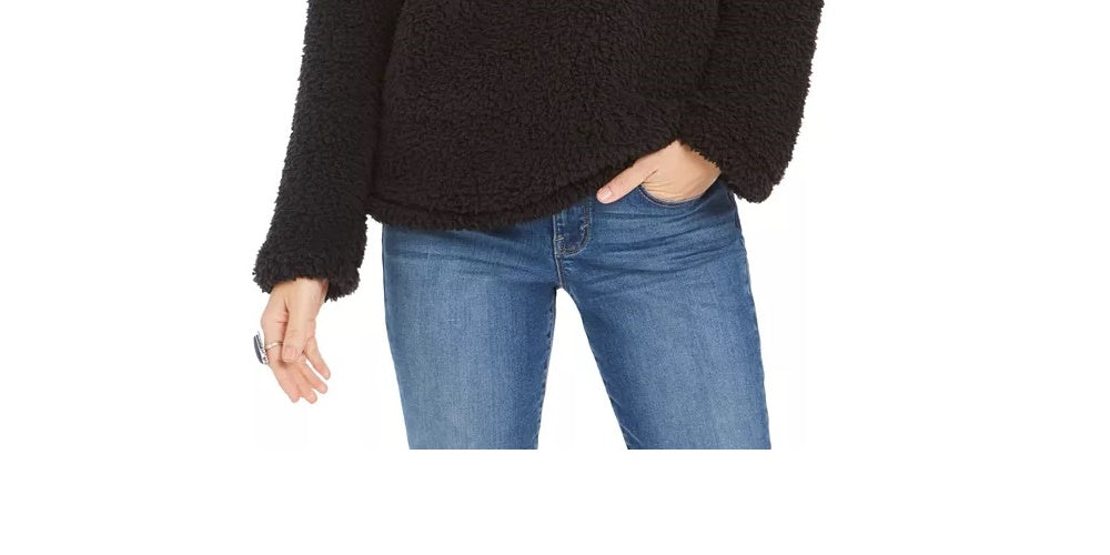 Suéter feminino estilo &amp; co sherpa gola alta preto tamanho grande